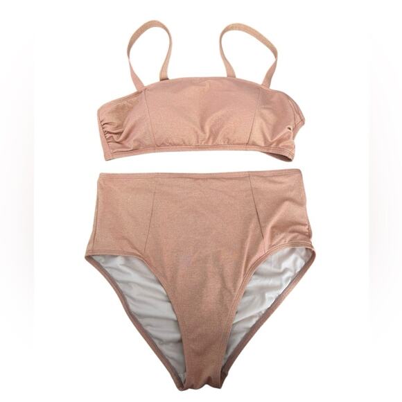 Kona Sol Shimmering Blush Two Piece Swimsuit High-Waisted Adjustable Straps XL - Picture 1 of 8